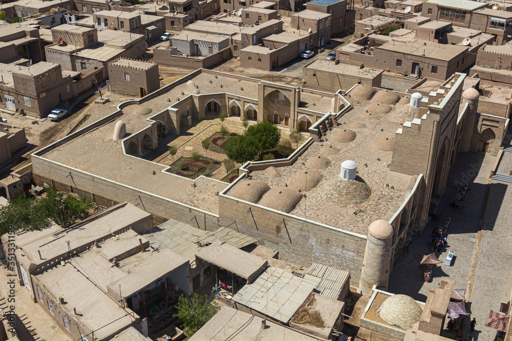 Aerial view of Shergazi Khan Madrasah in Khiva, Uzbekistan Aerial view of Shergazi Khan Madrasah in Khiva, Uzbekistan