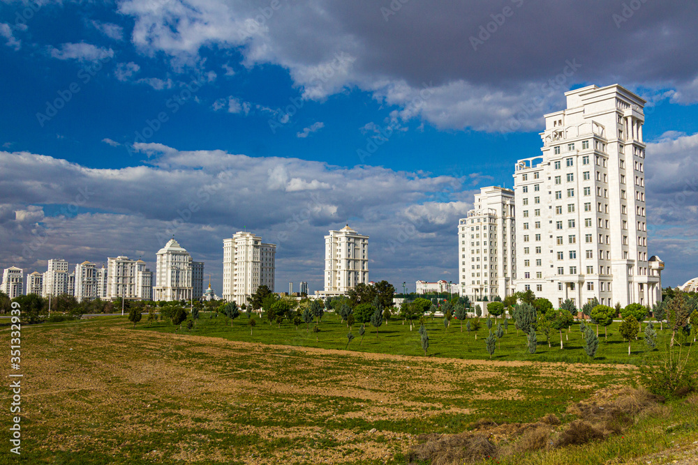 Marble-clad buildings of modern Ashgabat, Turkmenistan