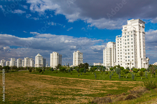 Marble-clad buildings of modern Ashgabat, Turkmenistan