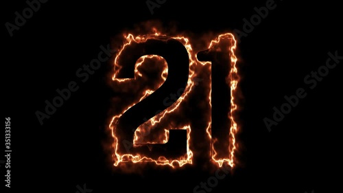 Energy Fiery Number 21 Animation. Fiery style. 4k.  