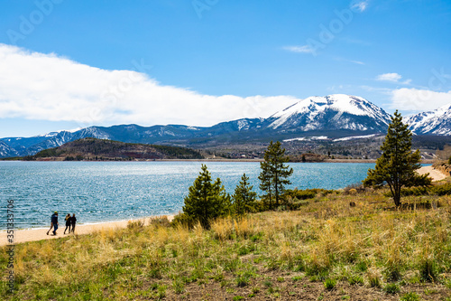 Dillon lake reservoir with mountains in Colorado at summer