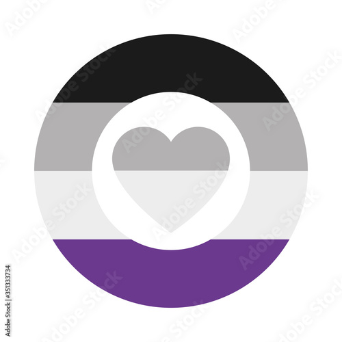 asexual round flag with heart icon, flat style