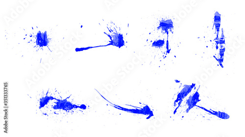 Set of abstract blue paint splash, splatter, spilled and stains brushes for painting