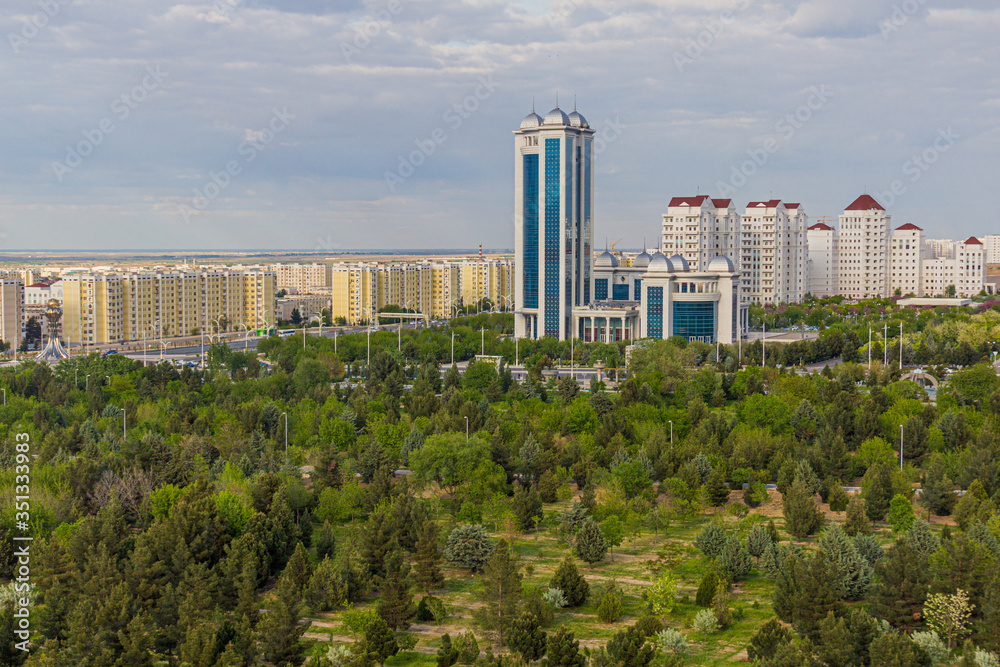 Old soviet blocks (left) and new marble-clad buildings in Ashgabat, Turkmenistan