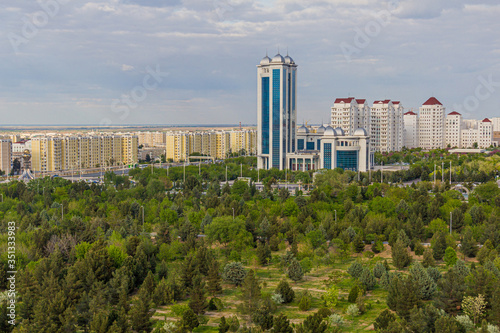 Old soviet blocks  left  and new marble-clad buildings in Ashgabat  Turkmenistan