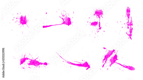 Set of abstract pink paint splash, splatter, spilled and stains brushes for painting