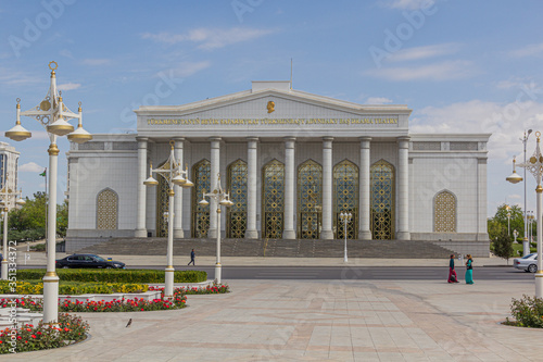 ASHGABAT, TURKMENISTAN - APRIL 18, 2018: Main Drama Theater in Ashgabat, capital of Turkmenistan