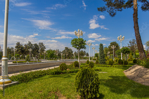 Lush park with fountains in Ashgabat, capital of Turkmenistan