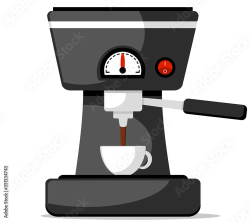 Coffee brewing machine pours coffee into a cup