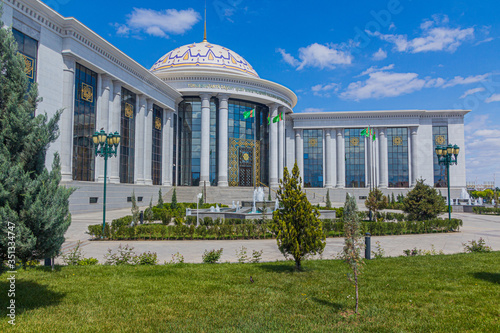 ASHGABAT, TURKMENISTAN - APRIL 18, 2018: Institute of International Relations of the Ministry of Foreign Affairs of Turkmenistan in Ashgabat, capital of Turkmenistan