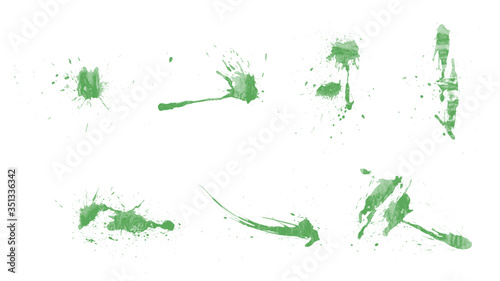 Set of abstract green paint splash, splatter, spilled and stains brushes for painting