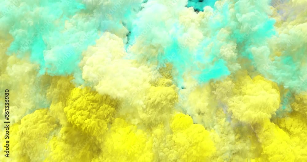 Colorful clouds, smoke effect flowing with turbulences and speed. Cloud collision isolated on black background. Colored abstract smoke explosion dynamic flow. 3D rendering