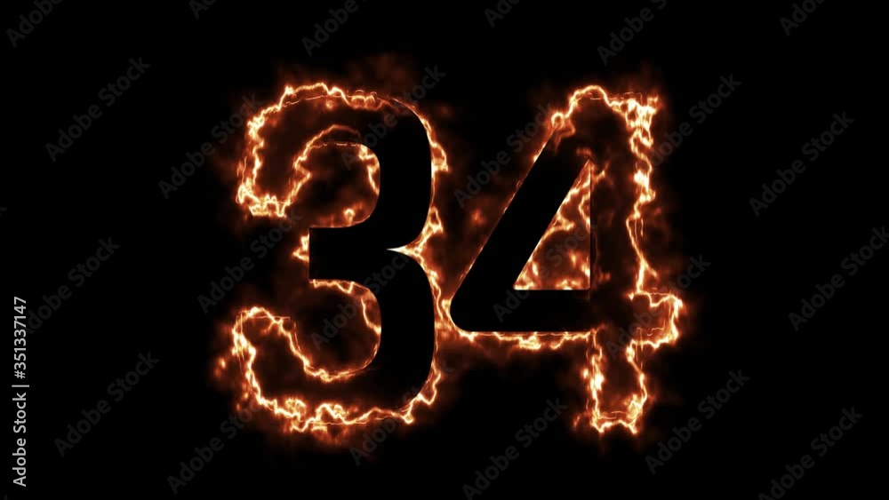 Energy Fiery Number 34 Animation. Fiery style. 4k.  