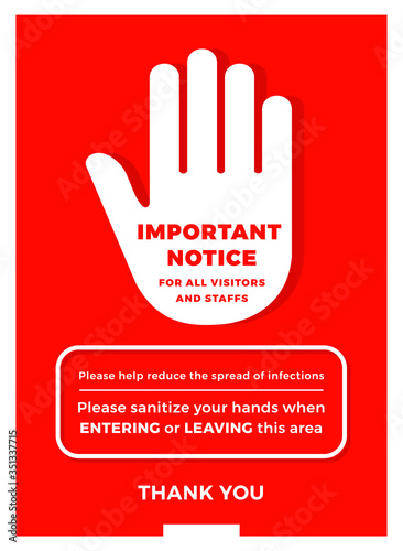 Important Notice for all staff & visitors - Covid-19 safety measures and precautions warning poster suitable for print(Red) - Covid poster