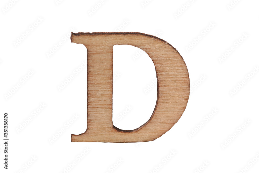 Wooden letter D isolated on white background. Close-up. Wooden letter D isolated on white background. Close-up.
