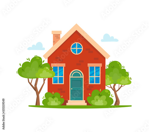 Cool detailed red house icon isolated on white background. Vector illustration.