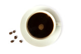 
black coffee with coffee beans on a white background