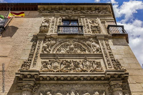 Fragments of the architecture of an old building on the street of Granada. Andalusia, Spain.