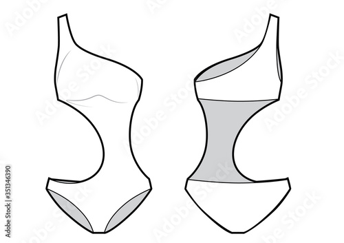 Vector illustration of women's asymmetric swimsuit.