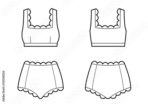 Vector illustration of women's retro swimsuit. Lace on the edge