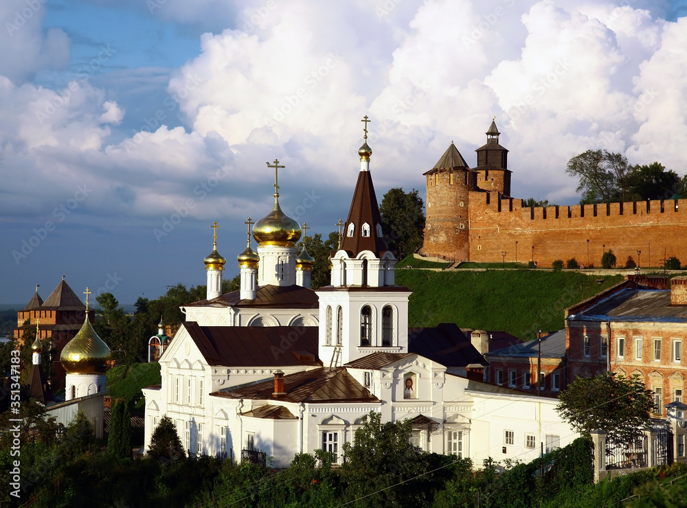 Summer cityscape of the Kremlin and the Orthodox Church