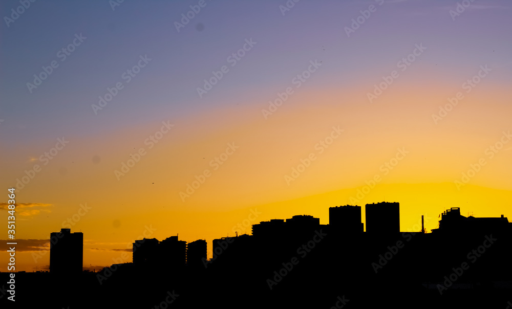 sunset over the city, los angeles skyline at sunset