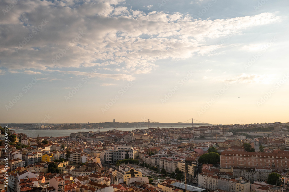 Panorama of the city of Lisbon at sunset.