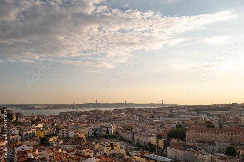 Panorama of the city of Lisbon at sunset.