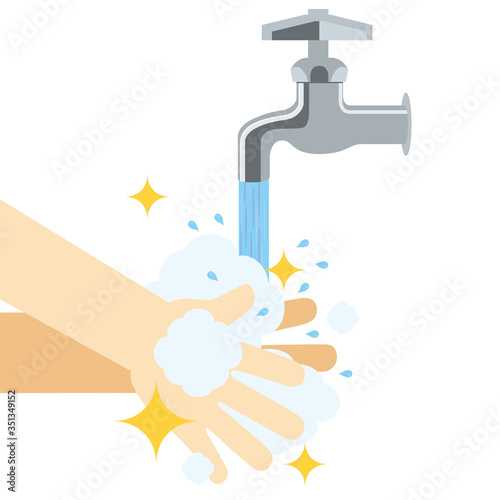 感染予防の手洗いのイラスト 蛇口と水道と手と泡のアイコン Stock Vector Adobe Stock
