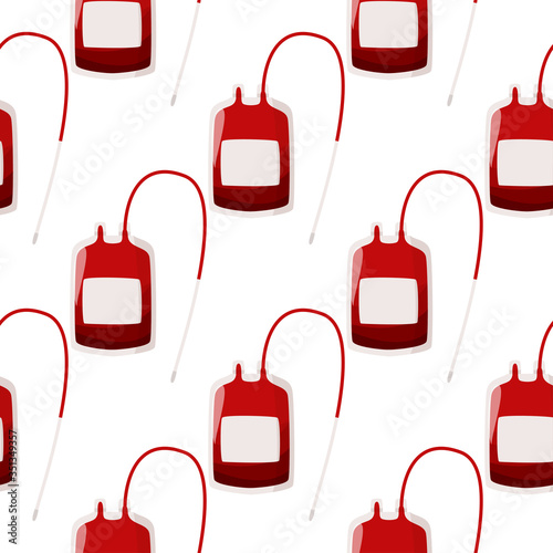 A blood donation bag seamless pattern. Medical simple background. Blood container.