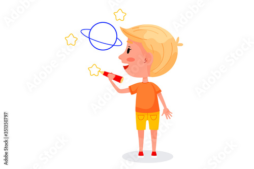 Kids characters are drawing on white walls. Children international day. Summer children activities. Vector illustrations.