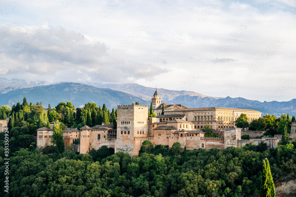 View of Alhambra with Sierra Nevada in the background, Granada, Spain View of Alhambra with Sierra Nevada in the background, Granada, Spain