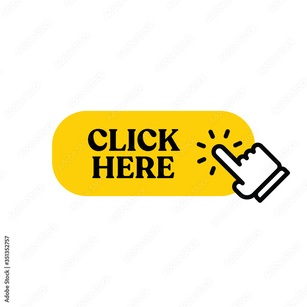Click here button with hand clicking icon Click here button with hand clicking icon