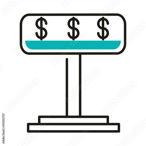 dollars inside banner line style icon vector design