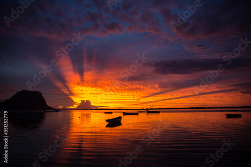 Fiery sunset in Mauritius