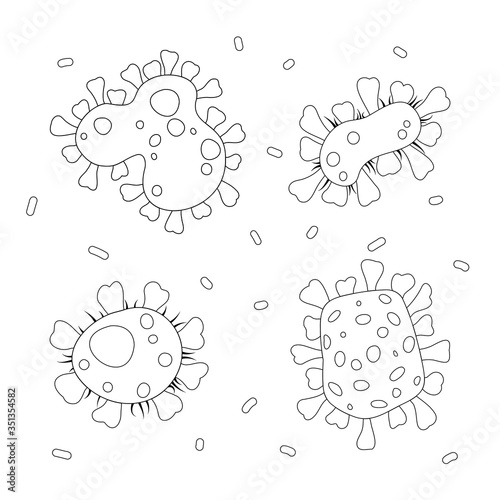 Icons of infectious bacteria and biological viruses. Flat illustration of microbes and bacteria. A microorganism or allergen pictured on a white background.