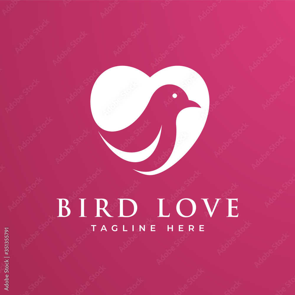 Bird Love Logo Vector Icon Template. Pink Bird in Heart Logo Concept Design. Bird Silhouette Creative and Modern Shape. Bird Love Logo Vector Icon Template. Pink Bird in Heart Logo Concept Design. Bird Silhouette Creative and Modern Shape.