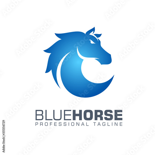 Blue Horse Logo Vector Icon Template. Horse Head Logo.