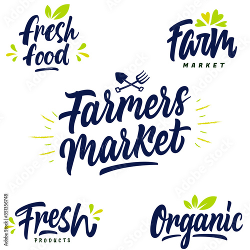 Farmers market,fresh food and organic lettering logo,labels and badges for food market, ecommerce, organic products promotion and healthy life.   