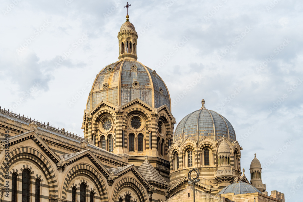 Domes of the Marseille Cathedral (Cathedrale de la Major), France.