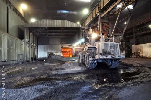 Germany, Steel mill, removal of slag with shovel excavator