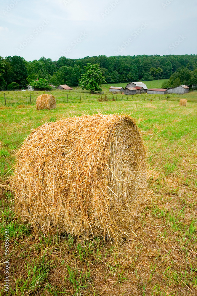 A circular haystack and farm on Blue Ridge Highway in North Carolina A circular haystack and farm on Blue Ridge Highway in North Carolina