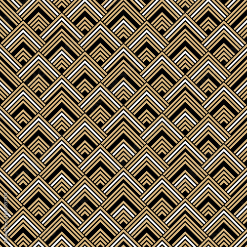 Art deco seamless pattern design - black, gold, and white