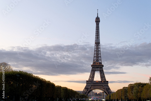 view of the Eiffel tower at dusk