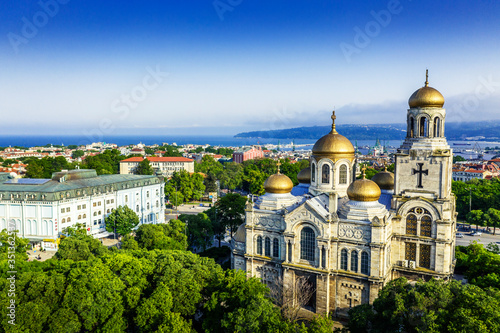 Aerial view by drone of Mother of God Cathedral, Varna, Bulgaria, Europe photo