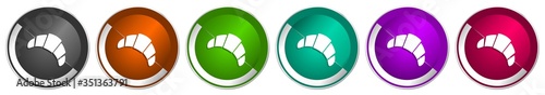 Croissant icon set, silver metallic chrome border vector web buttons in 6 colors options for webdesign