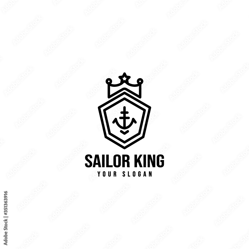 Simple King Sailor Ship Shield Logo Simple King Sailor Ship Shield Logo