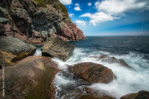 Waves crashing on a rugged rocky coastline found along the Stiles Cove Path. Coastal trail just outside of St John's - Newfoundland Canada.  © Scott Heaney