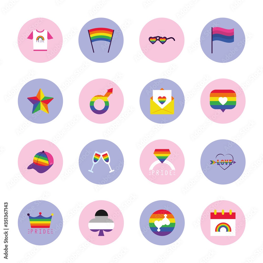 Fototapeta premium LGBT pride flags and elements icon set, block style