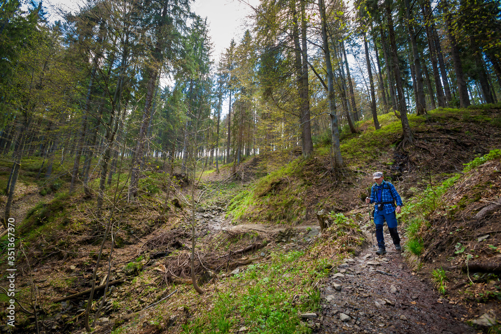 Tourist on mountain trekking Poland